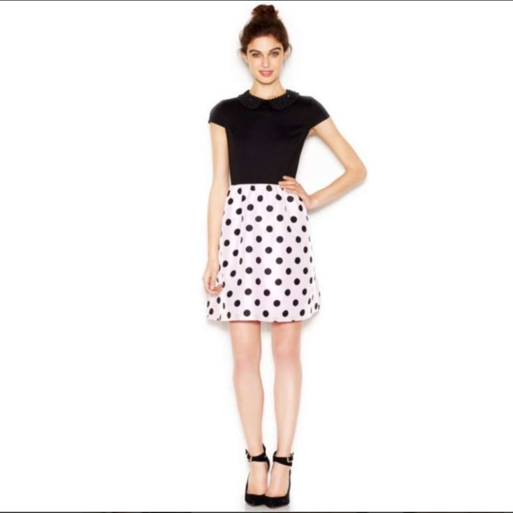 Kensie Printed Cap Sleeve Peter Pan Collar Dress